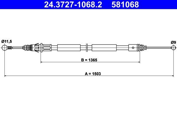 Cable de freno de mano ATE ref. 24.3727-1068.2