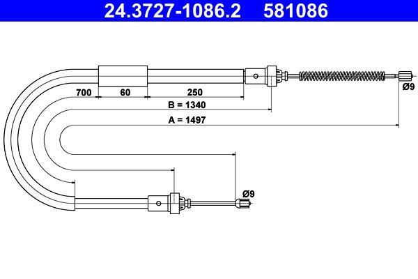 Cable de freno de mano ATE ref. 24.3727-1086.2
