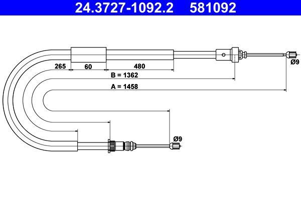 Cable de freno de mano ATE ref. 24.3727-1092.2