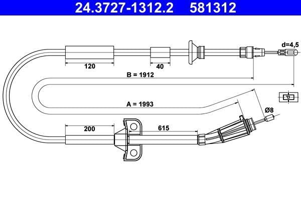 Cable de freno de mano ATE ref. 24.3727-1312.2