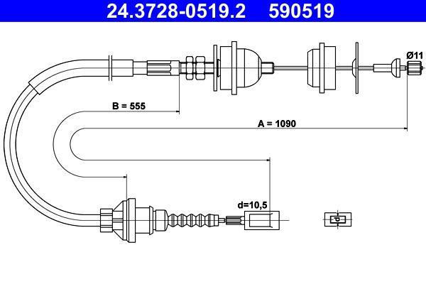 Câble d'embrayage ATE ref. 24.3728-0519.2