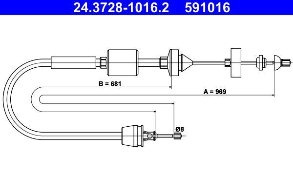 Câble d'embrayage ATE ref. 24.3728-1016.2