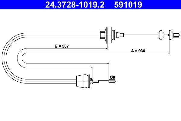 Câble d'embrayage ATE ref. 24.3728-1019.2