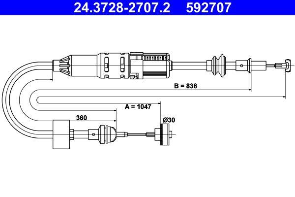 Câble d'embrayage ATE ref. 24.3728-2707.2