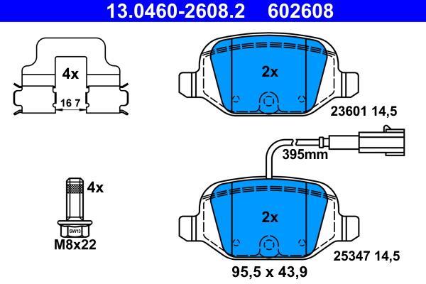 Jeu de 4 plaquettes de frein ATE ref. 13.0460-2608.2