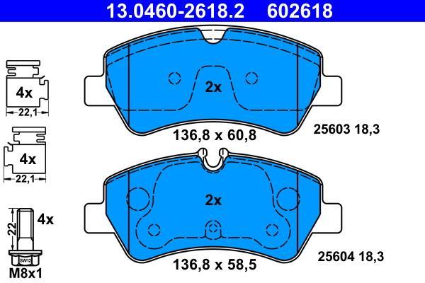 Jeu de 4 plaquettes de frein ATE ref. 13.0460-2618.2