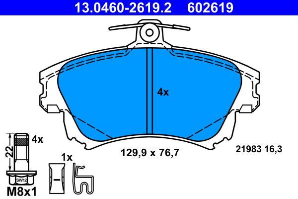 Jeu de 4 plaquettes de frein ATE ref. 13.0460-2619.2