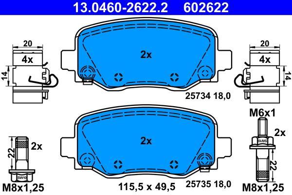 Jeu de 4 plaquettes de frein ATE ref. 13.0460-2622.2