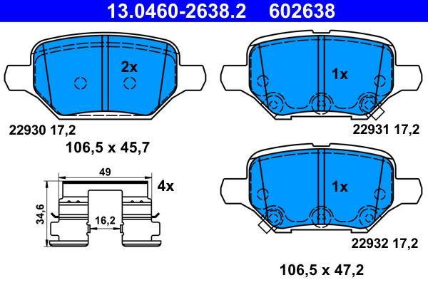 Jeu de 4 plaquettes de frein ATE ref. 13.0460-2638.2