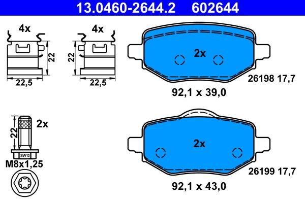 Jeu de 4 plaquettes de frein ATE ref. 13.0460-2644.2