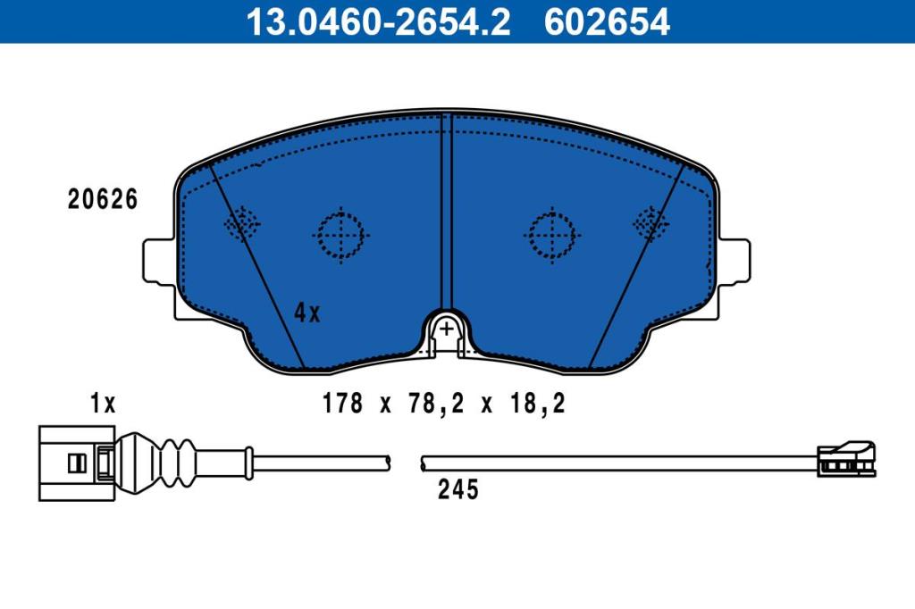 Jeu de 4 plaquettes de frein ATE ref. 13.0460-2654.2