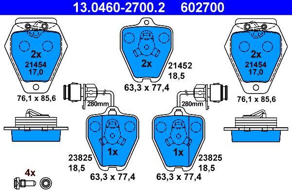 Jeu de 4 plaquettes de frein ATE ref. 13.0460-2700.2