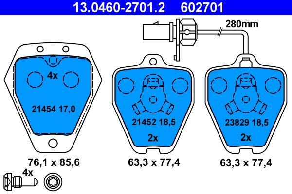 Jeu de 4 plaquettes de frein ATE ref. 13.0460-2701.2
