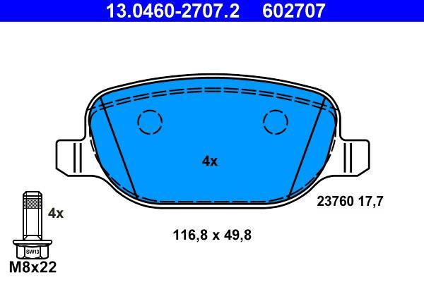 Jeu de 4 plaquettes de frein ATE ref. 13.0460-2707.2
