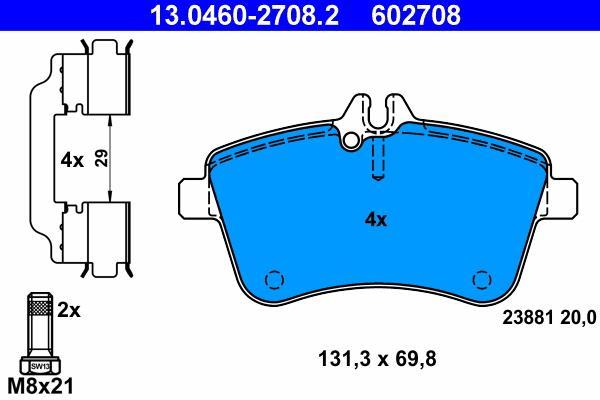 Jeu de 4 plaquettes de frein ATE ref. 13.0460-2708.2