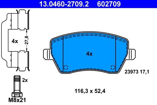 Jeu de 4 plaquettes de frein ATE ref. 13.0460-2709.2
