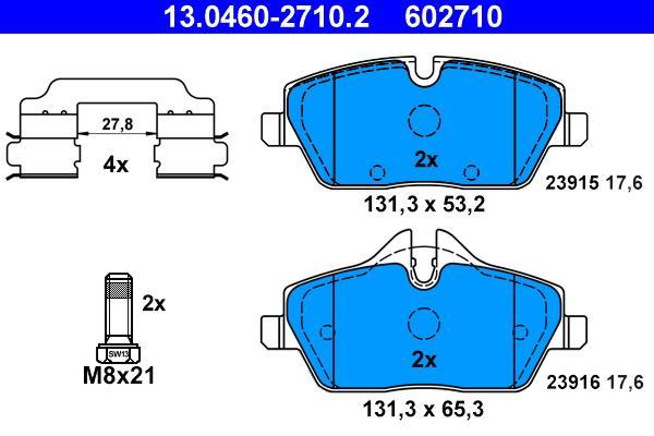 Jeu de 4 plaquettes de frein ATE ref. 13.0460-2710.2