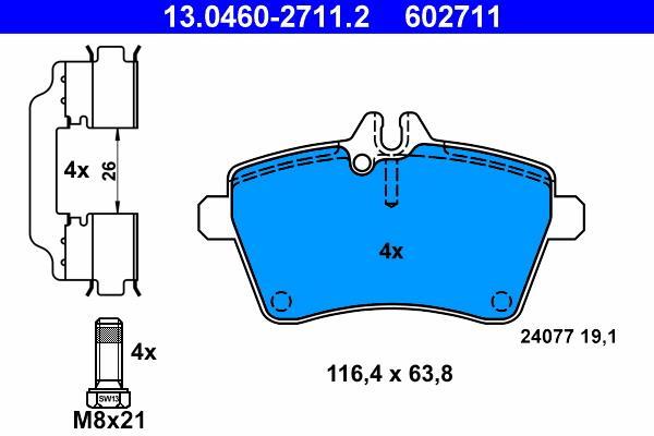 Jeu de 4 plaquettes de frein ATE ref. 13.0460-2711.2
