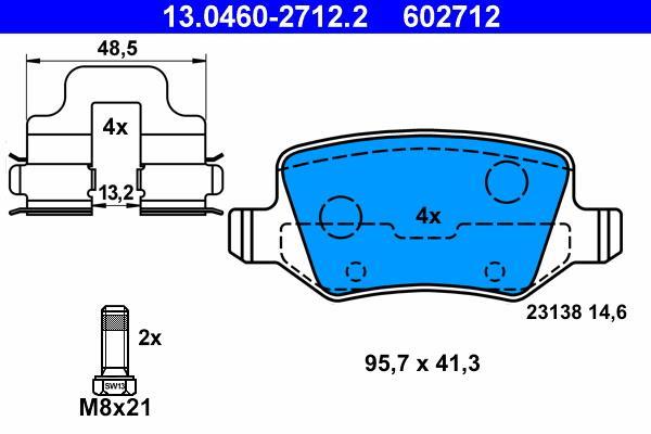 Jeu de 4 plaquettes de frein ATE ref. 13.0460-2712.2