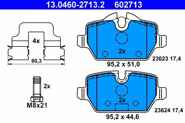 Jeu de 4 plaquettes de frein ATE ref. 13.0460-2713.2