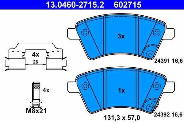 Jeu de 4 plaquettes de frein ATE ref. 13.0460-2715.2
