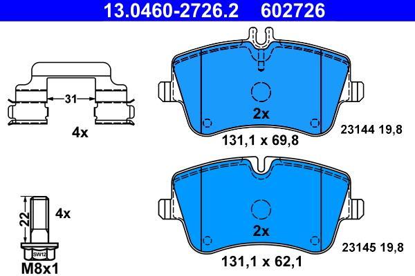 Jeu de 4 plaquettes de frein ATE ref. 13.0460-2726.2