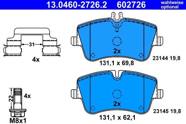 Jeu de 4 plaquettes de frein ATE ref. 13.0460-2726.2