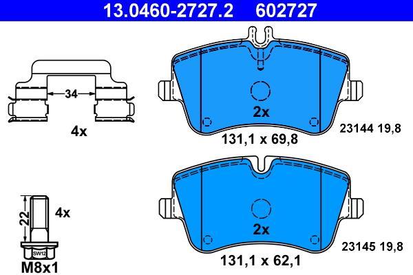 Jeu de 4 plaquettes de frein ATE ref. 13.0460-2727.2