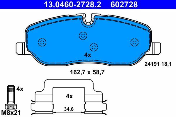 Jogo de 4 pastilhas de travão ATE ref. 13.0460-2728.2