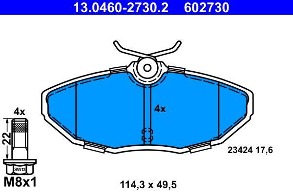 Jeu de 4 plaquettes de frein ATE ref. 13.0460-2730.2