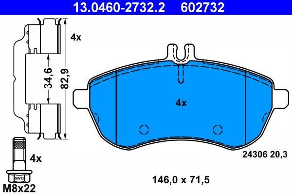 Jeu de 4 plaquettes de frein ATE ref. 13.0460-2732.2