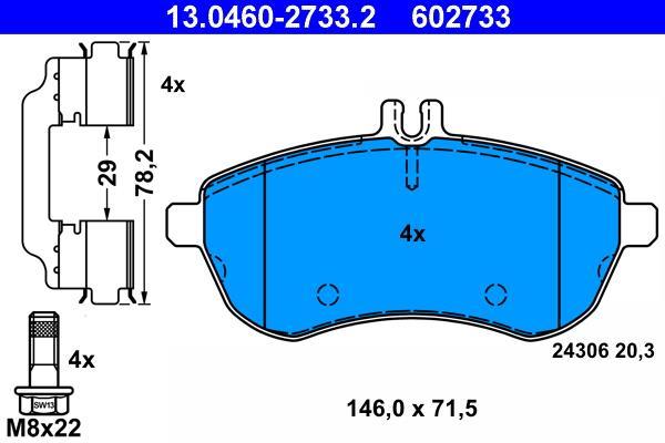 Jeu de 4 plaquettes de frein ATE ref. 13.0460-2733.2
