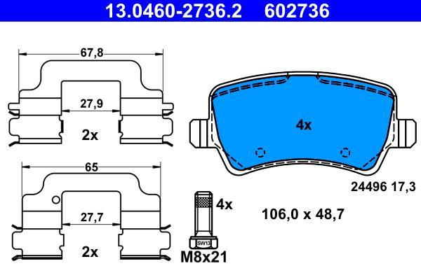 Jeu de 4 plaquettes de frein ATE ref. 13.0460-2736.2