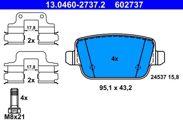 Jeu de 4 plaquettes de frein ATE ref. 13.0460-2737.2