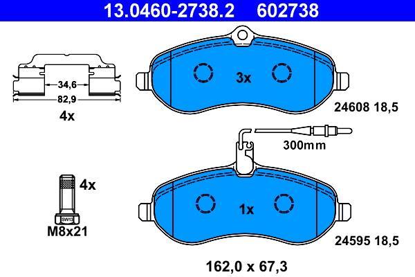 Jeu de 4 plaquettes de frein ATE ref. 13.0460-2738.2
