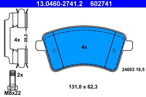 Jeu de 4 plaquettes de frein ATE ref. 13.0460-2741.2