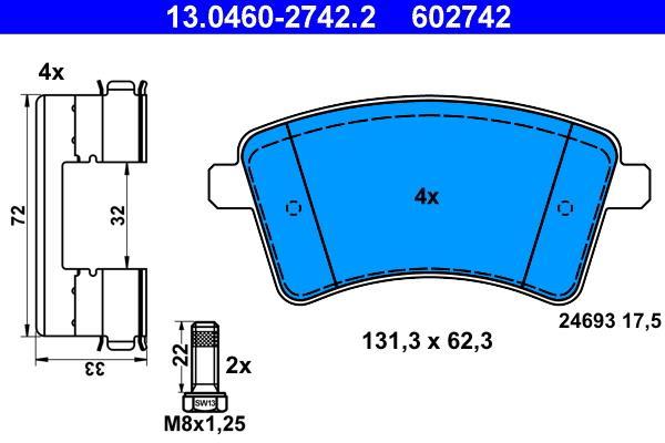 Jeu de 4 plaquettes de frein ATE ref. 13.0460-2742.2
