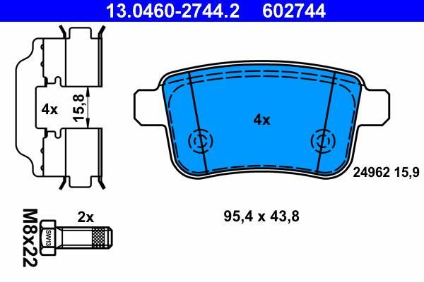 Jeu de 4 plaquettes de frein ATE ref. 13.0460-2744.2
