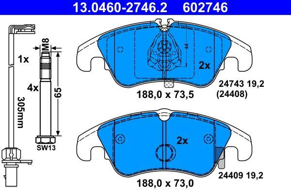 Jeu de 4 plaquettes de frein ATE ref. 13.0460-2746.2