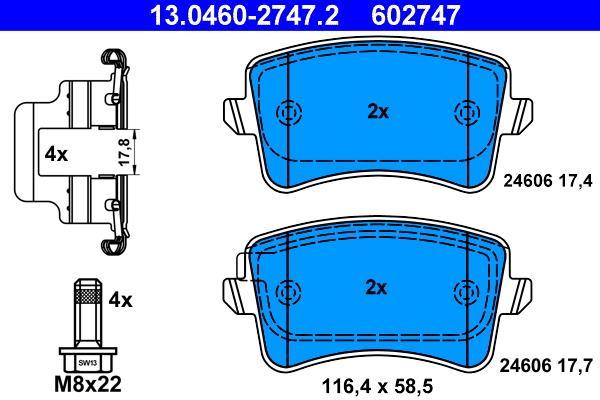 Jeu de 4 plaquettes de frein ATE ref. 13.0460-2747.2
