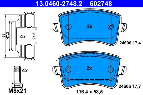 Jeu de 4 plaquettes de frein ATE ref. 13.0460-2748.2