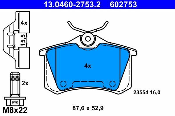 Jeu de 4 plaquettes de frein ATE ref. 13.0460-2753.2