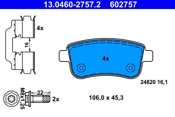 Jeu de 4 plaquettes de frein ATE ref. 13.0460-2757.2