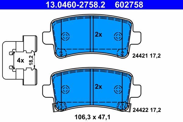 Jeu de 4 plaquettes de frein ATE ref. 13.0460-2758.2