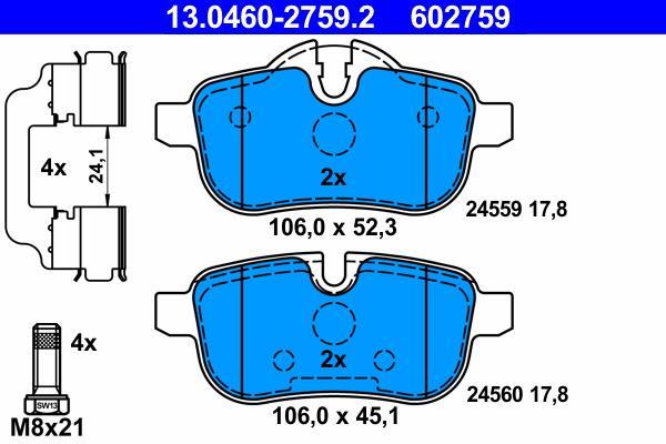 Jeu de 4 plaquettes de frein ATE ref. 13.0460-2759.2