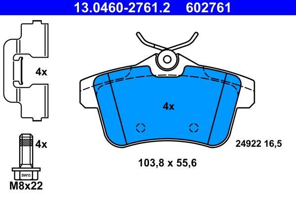 Jeu de 4 plaquettes de frein ATE ref. 13.0460-2761.2