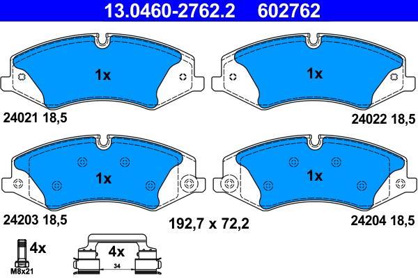 Jeu de 4 plaquettes de frein ATE ref. 13.0460-2762.2