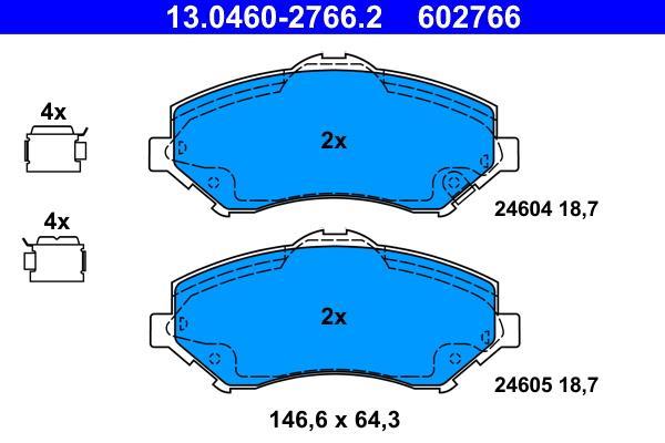 Jeu de 4 plaquettes de frein ATE ref. 13.0460-2766.2