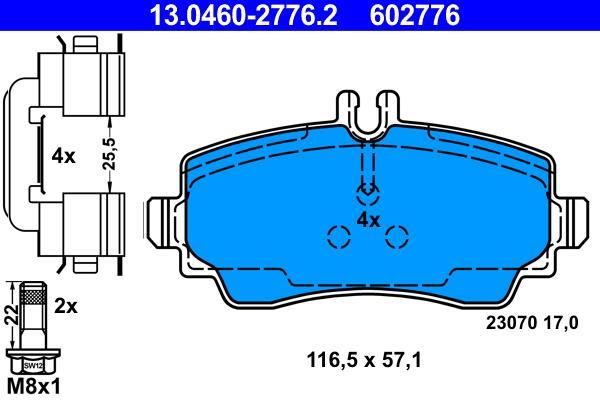 Jeu de 4 plaquettes de frein ATE ref. 13.0460-2776.2