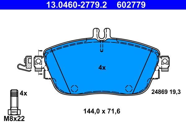 Jeu de 4 plaquettes de frein ATE ref. 13.0460-2779.2